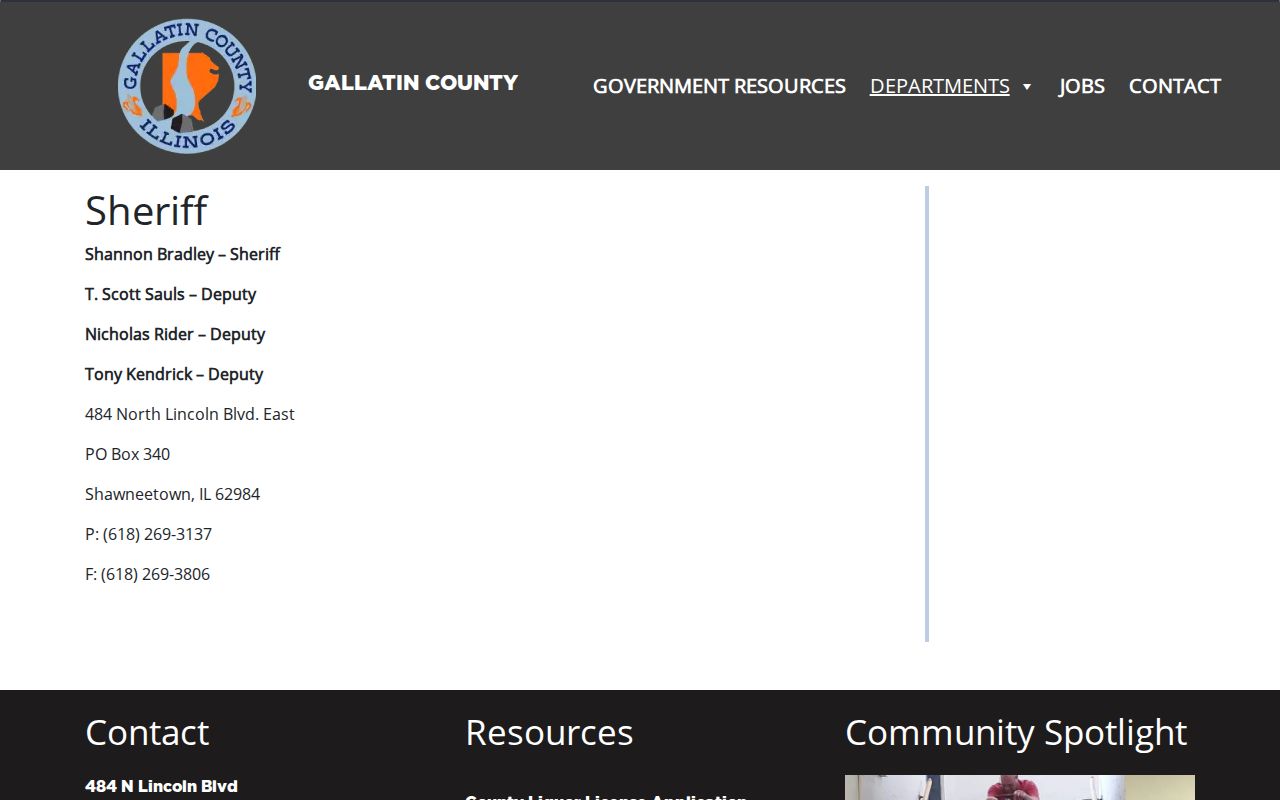 Official Gallatin County Sheriff contact page